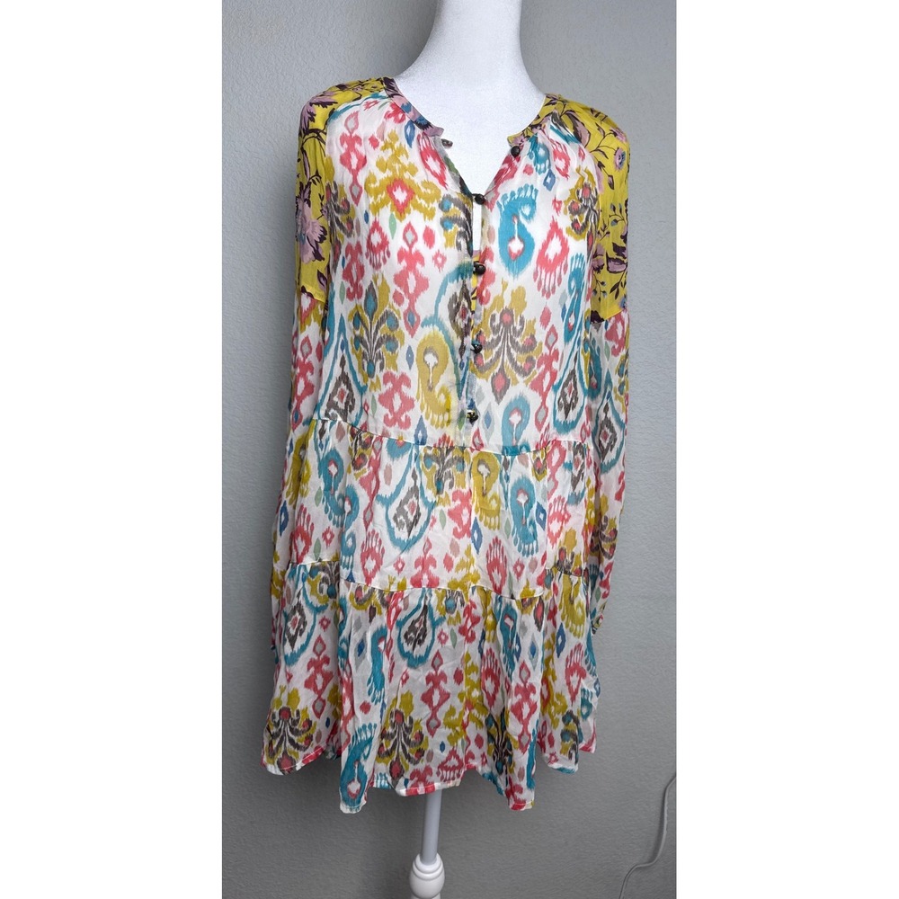 Anthropologie Maureen Babydoll Tunic Boho Blouse Dress Floral Multi Color Small